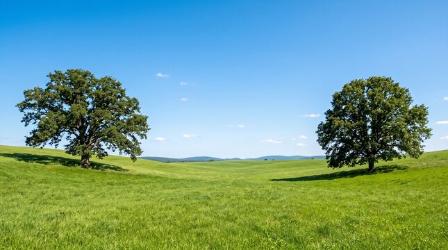background of Green Rolling Hills Under Blue Sky with Clouds in Countryside Landscape
