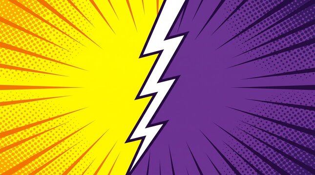 Vibrant Comic Style Background With Lightning Bolt And Halftone Dots