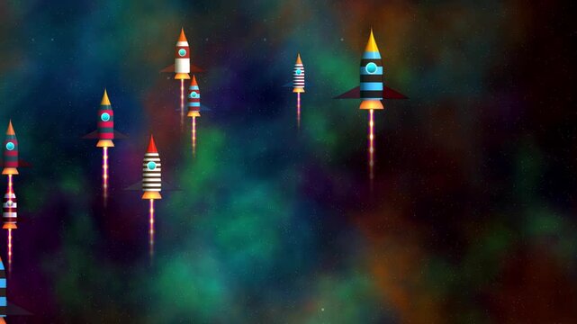 Procedural motion of Vibrant rockets traveling through the nebula