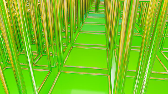 Transparent green glass cubes arranged in geometric pattern
