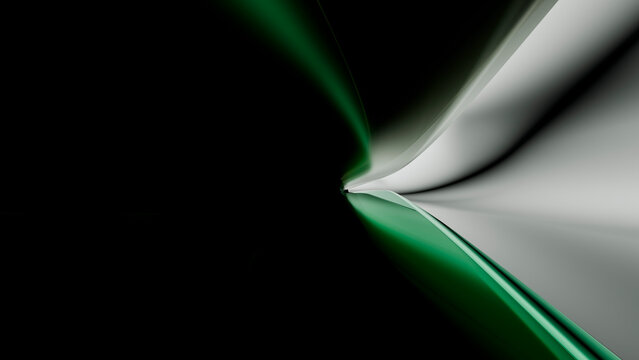 Abstract smooth curved green and gray lines on Black background
