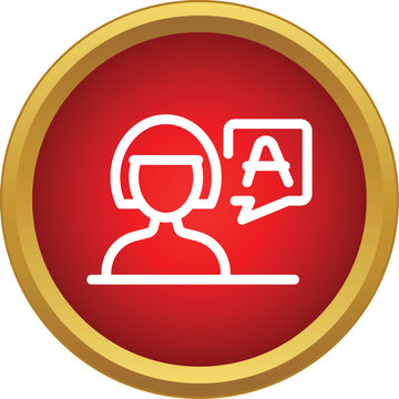 Person icon with speech bubble representing language communication and translation services