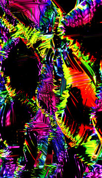 Colorful abstract digital art with vibrant geometric patterns and neon