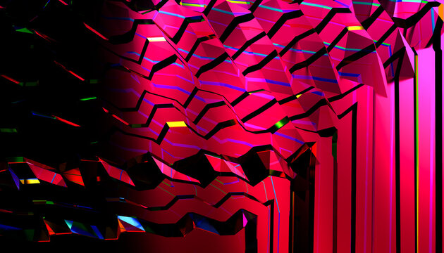 Abstract 3d geometric digital art with colorful reflective shapes