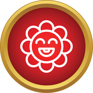 Smiling flower with happy face cartoon icon enjoying