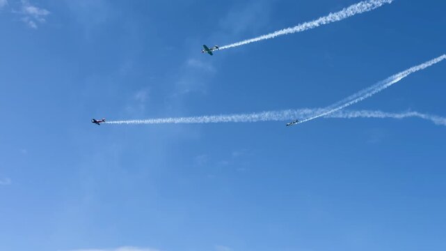 Propeller Planes Performing Aerobatics with Smoke Trails at Gold Coast Airshow