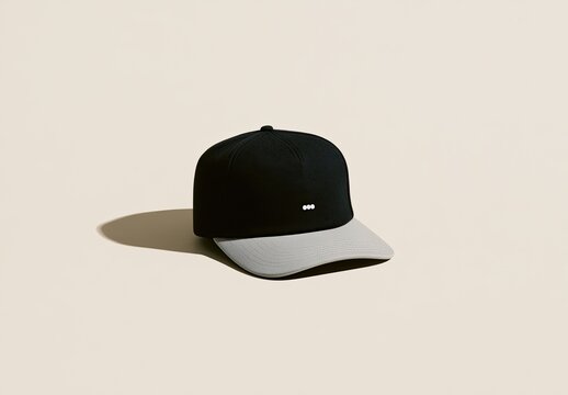 Modern two-tone baseball cap with minimalist detail, casting a soft shadow