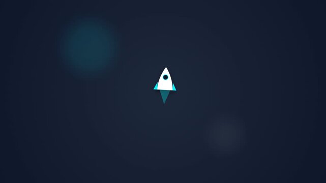 Minimalist rocket icon on dark blue background with glowing effect