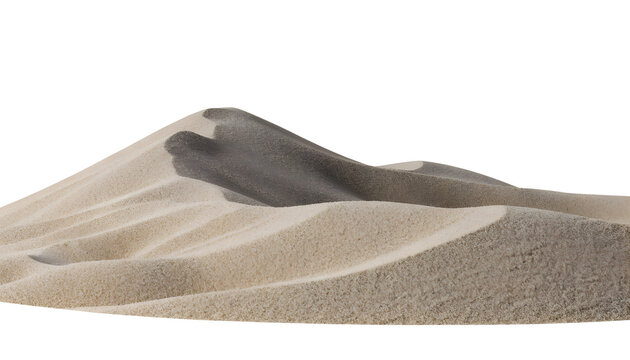 Close-up of natural sand dunes with smooth curves and fine grains isolated on white background for desert and nature concepts