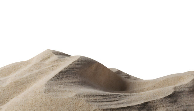 Close-up view of fine beige sand dunes isolated on white background showing smooth natural texture and contours