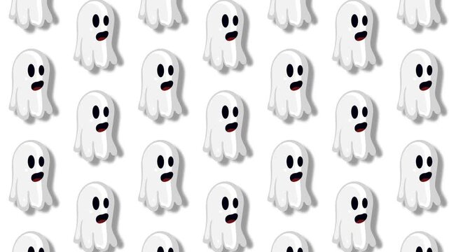 Cute White Halloween Ghost Pattern Background Seamless Motion Graphics Animation.