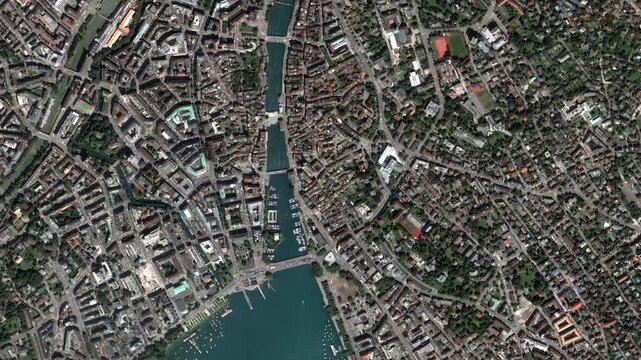 Zurich city urban area train station and lake aerial view 4k footage
