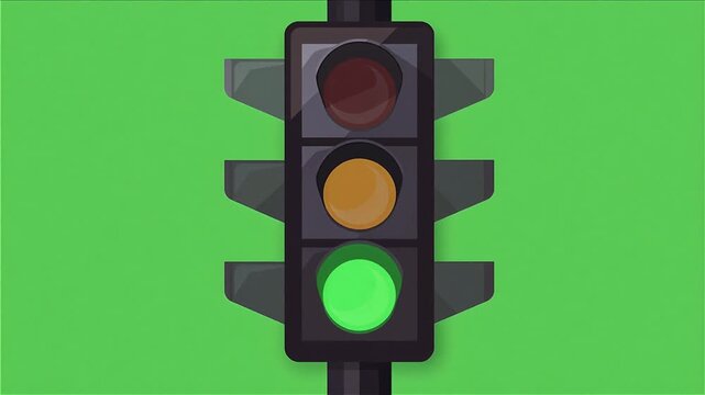 Vector Traffic Light Changing Color Red Yellow Green on Green Screen 5 Seconds Video