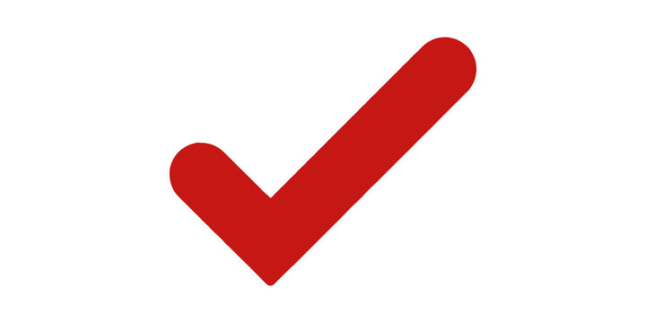 Red angular checkmark icon with sharp corner on transparent background for business validation.