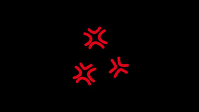 Cartoon-style animated element depicting an angry expression, with curved red lines against a black background; 4K video.