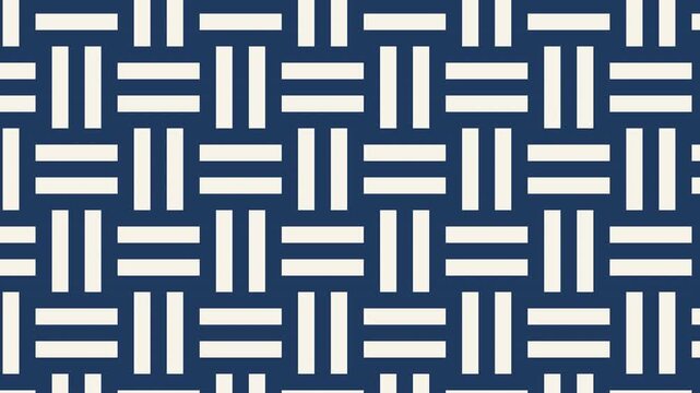 Japanese ajiro wicker weave pattern in indigo blue and cream, seamless loop motion background 4K, slow diagonal drift, traditional wagara textile animation