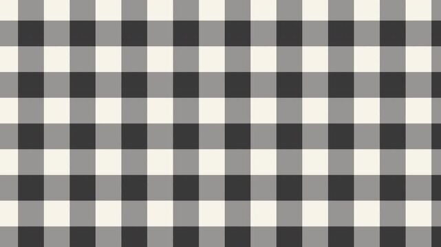 Charcoal grey and cream gingham check pattern, seamless loop motion background 4K, slow horizontal drift, neutral buffalo plaid style animated backdrop