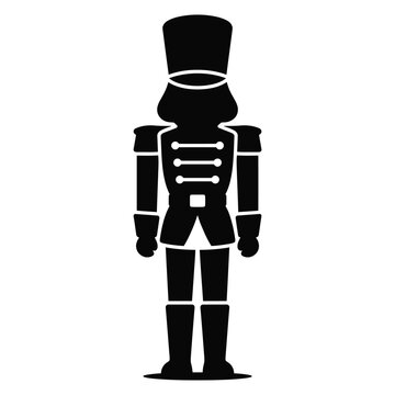 Christmas Day, Traditional Christmas nutcracker silhouette, black soldier toy icon, festive holiday nutcracker vector illustration for seasonal decor isolated on White Background