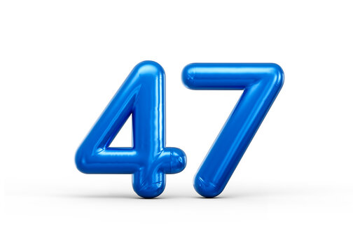 Shiny blue foil balloon number 47 isolated on a white background. 3d illustration