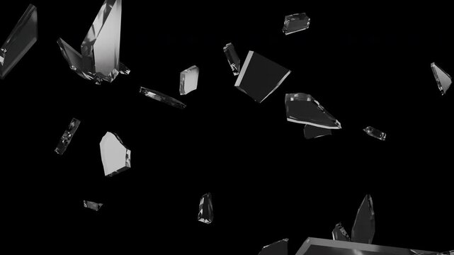 Shattered Glass Shards Flying Toward Camera with Transparency