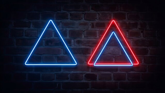 
Blue and red neon triangles representing comparison choice and visual contrast