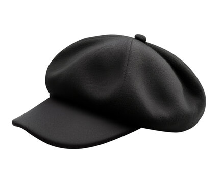 Stylish black newsboy cap with a neat brim, conveying classic fashion and sophisticated urban appeal, ideal accessory, isolated on transparent background