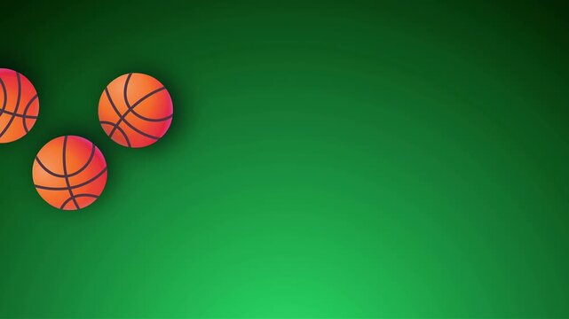 Three basketballs bounce simultaneusly on floor isolated on green background