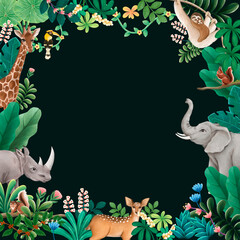 Fototapeta premium Jungle wildlife frame background, animal illustration