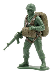 Obraz premium Plastic soldier figurine standing with rifle and backpack