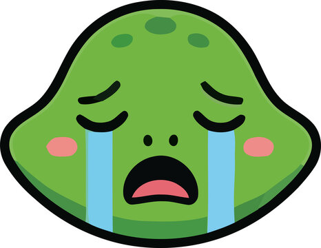 Cute cartoon green turtle character with a sad crying expression and tears streaming down its face