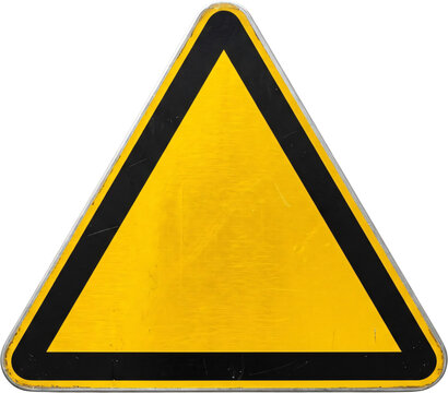 Blank Triangular Yellow Road Sign Isolated on White Background