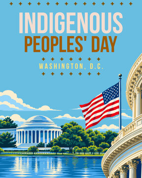 Indigenous Peoples&rsquo; Day Washington DC Landmark Vector Poster