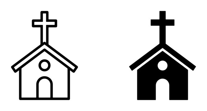 Church Building Icons, Religious Architecture Symbols, Christian Worship Place Graphics, Faith Community Vector Art
