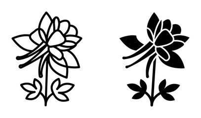 Obraz premium Elegant Columbine Flower Vector Icons, Outline and Silhouette Styles, Botanical Illustration for Floral Designs, Nature Graphics