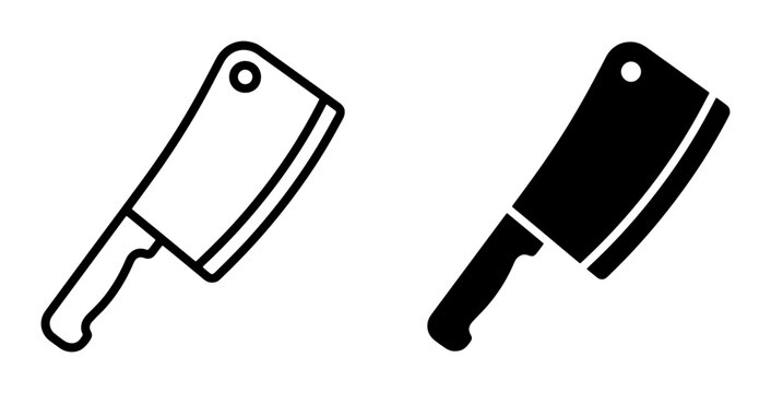 Butcher Knife Vector Icons, Meat Cleaver Outline and Solid Styles, Kitchen Utensil and Cooking Tool Graphics