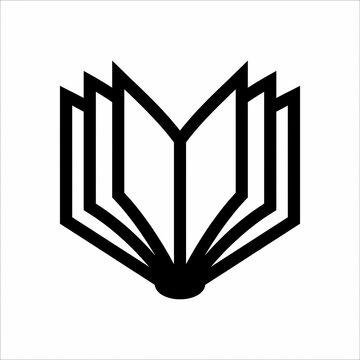 Minimalist open book icon in bold black outline, isolated on a white background. Clean and simple vector-style design suitable for education, reading, publishing, learning, and library concepts.