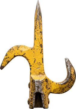 Industrial Yellow Metal Pike Pole Fire Hook Head on White Background