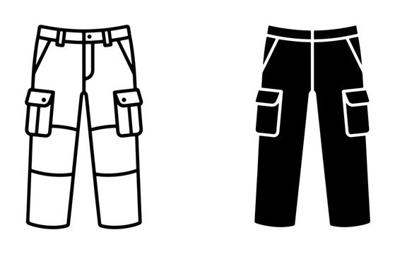 Cargo Pants Vector Icons, Black and White Apparel Graphics, Casual Trousers Set for Fashion Design and Outdoor Wear Concepts