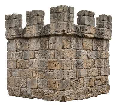 Weathered stone castle wall with crenellated battlements
