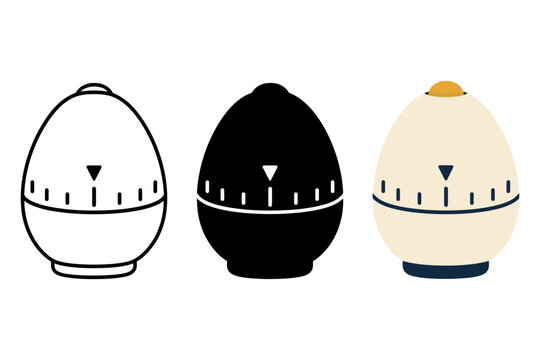 Set of egg timers in different styles and colors on white background.