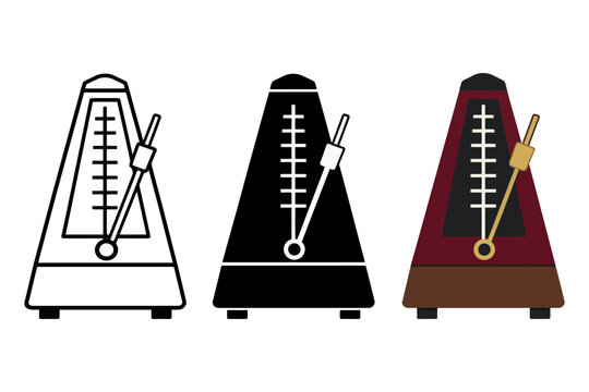 Set of three metronomes in black, white, and burgundy styles for music practice.