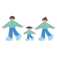 Obraz premium お揃いの服着た親子家族人物イラスト