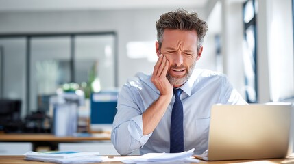 Obraz premium Jaw Pain From Stress and Teeth Grinding at Work