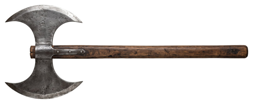 Double headed axe with weathered metal blades