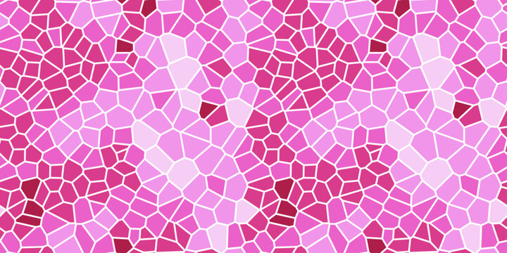 Pink Voronoi Cell Seamless Pattern Vector, Geometric Mosaic Mosaic Cell Texture, Magenta Rose Stained Glass Wallpaper Illustration, Abstract Pink Decorative Fabric Surface Banner Background