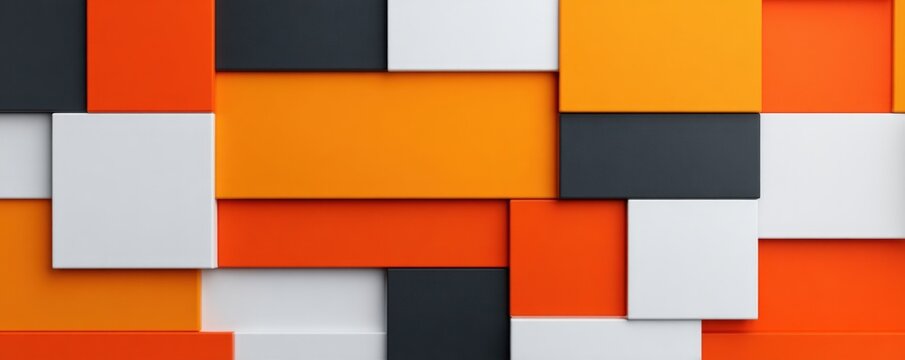 Abstract 3D Render with Orange Grey and White Rectangular Blocks in Geometric Composition for Modern Architectural and Minimalist Design Projects