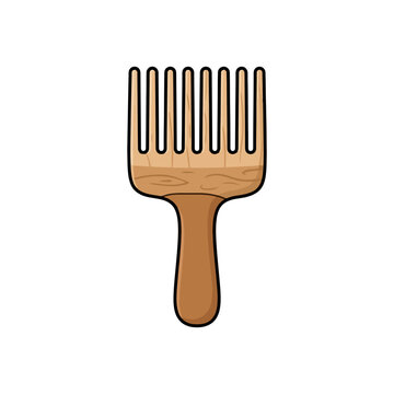 Wooden hair pick comb with handle on white background.