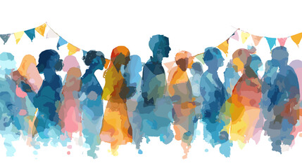 Obraz premium People Silhouettes Enjoying a Colorful Outdoor Celebration with Bunting Decorations