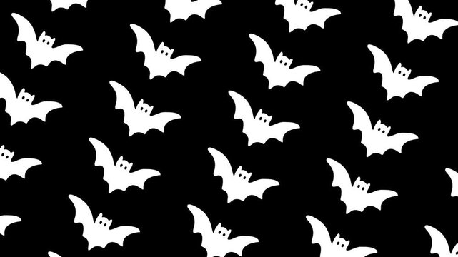 White Cartoon Bats Flying Seamless Loop Halloween Background Motion Graphic.