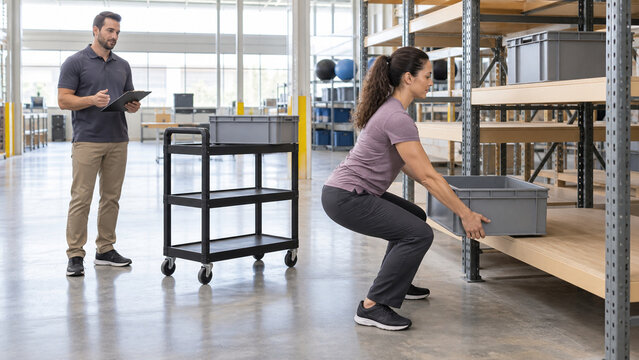 Adult Practices Safe Crate Lift in Work Conditioning